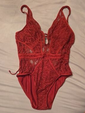 BECCA Red Lace One-Piece Swimsuit